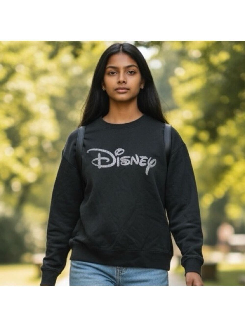 Disney Black with Silver Logo Long Sleeve Unisex Sweatshirt - Picture 4 of 12